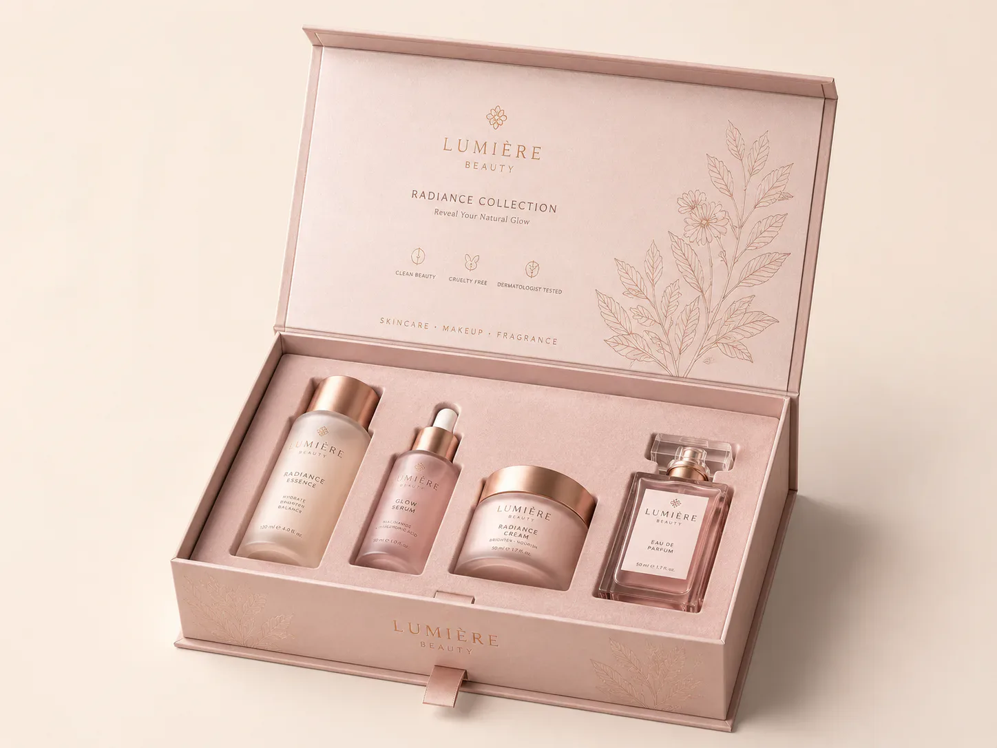 Folding gift box for cosmetics and beauty products